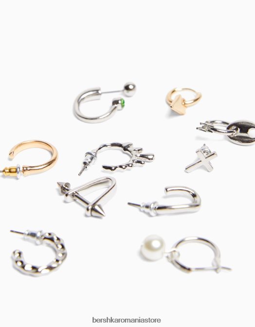 Bershka bărbați Pachet de 10 cercei cerc argint Z86D3671 accesorii