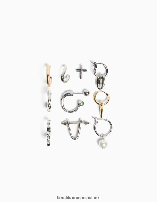 Bershka bărbați Pachet de 10 cercei cerc argint Z86D3671 accesorii