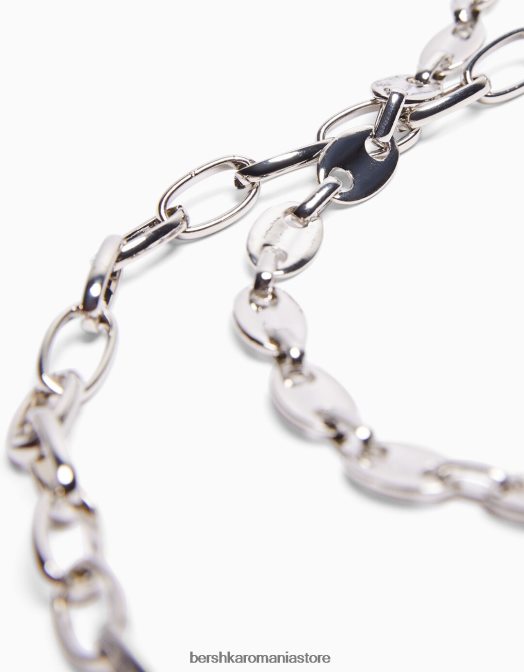 Bershka bărbați Pachet de 2 coliere cu lanț argint Z86D3663 accesorii