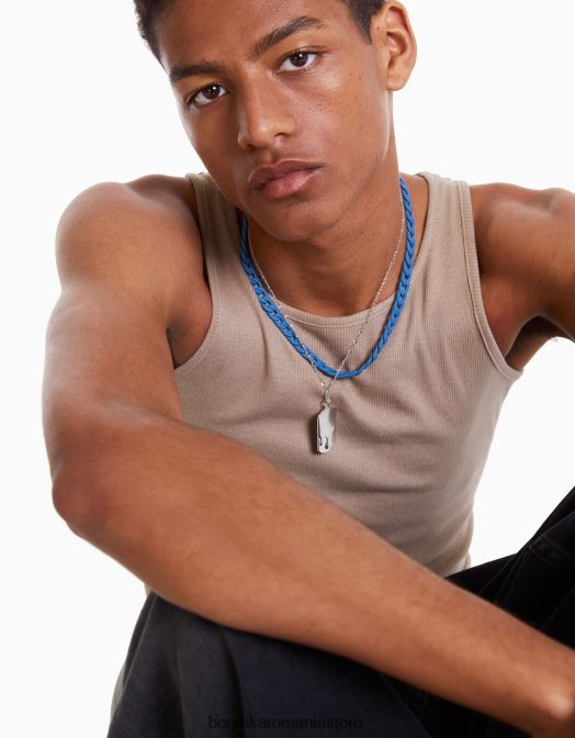 Bershka bărbați colier colorat cu etichetă albastru Z86D3684 accesorii