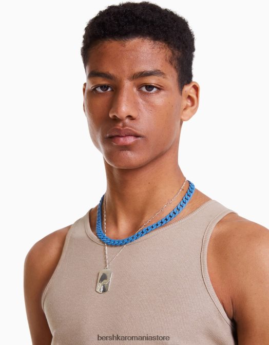Bershka bărbați colier colorat cu etichetă albastru Z86D3684 accesorii