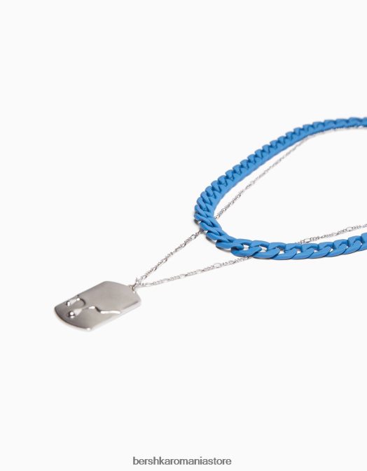 Bershka bărbați colier colorat cu etichetă albastru Z86D3684 accesorii