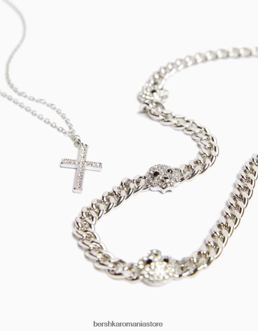 Bershka bărbați colier cu cruce de craniu argint Z86D3690 accesorii