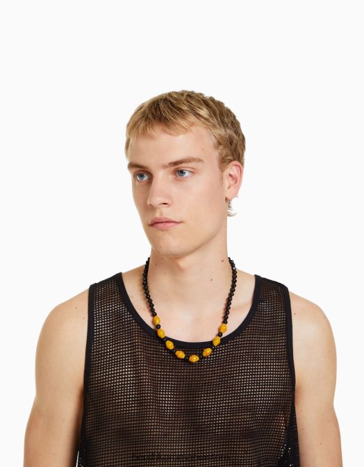 Bershka bărbați colier cu farmec cu margele negru Z86D3672 accesorii