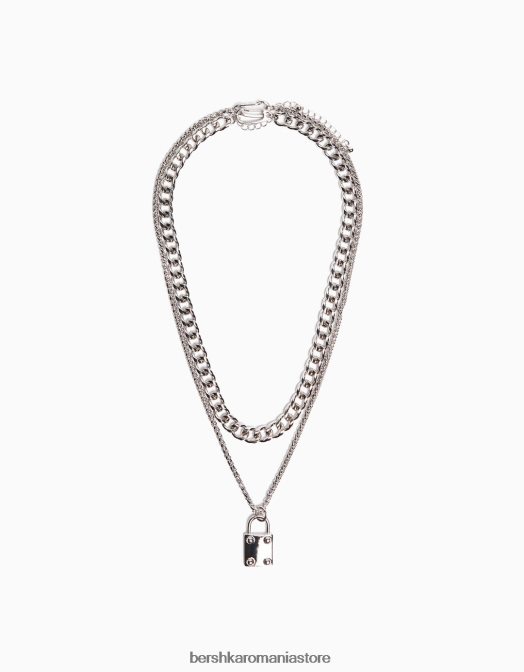 Bershka bărbați colier cu lacăt argint Z86D3688 accesorii