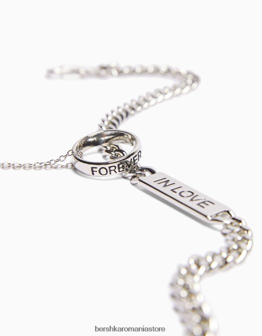 Bershka bărbați pachet 2 coliere cu inele argint Z86D3680 accesorii