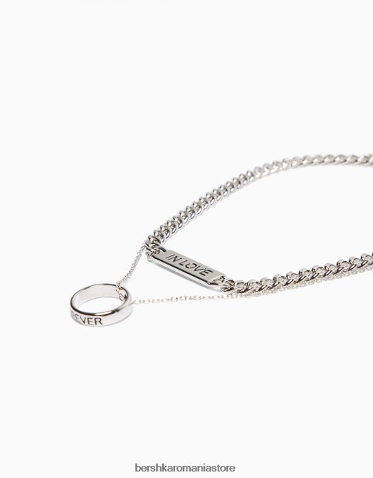 Bershka bărbați pachet 2 coliere cu inele argint Z86D3680 accesorii
