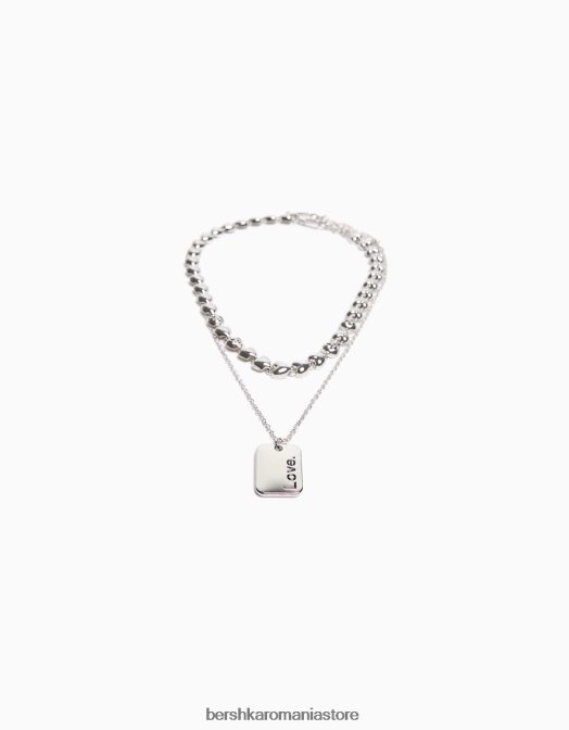 Bershka bărbați pachet 2 coliere cu inimă argint Z86D3678 accesorii
