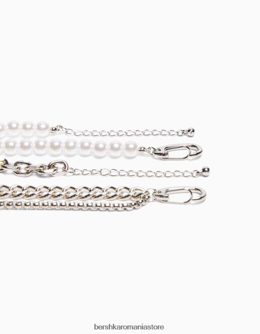 Bershka bărbați pachet 2 coliere cu inimă de perle artificiale argint Z86D3679 accesorii
