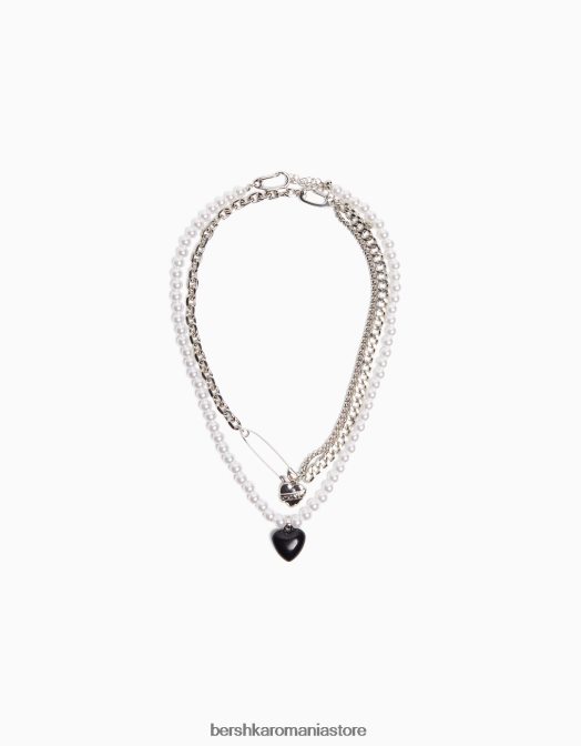 Bershka bărbați pachet 2 coliere cu inimă de perle artificiale argint Z86D3679 accesorii