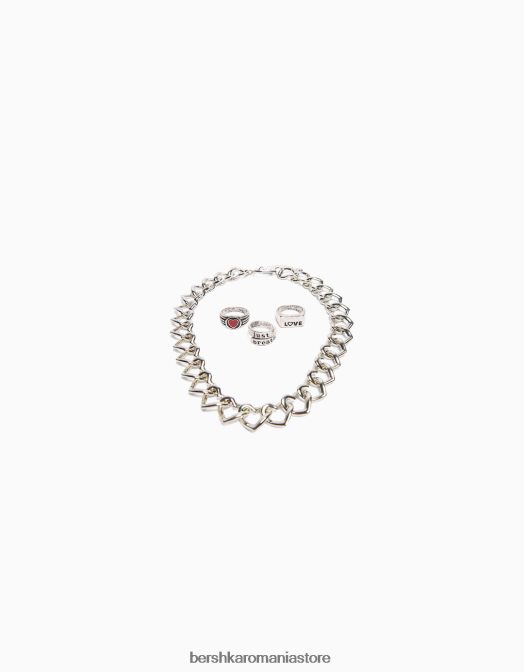Bershka bărbați pachet 3 inele și colier argint Z86D3677 accesorii