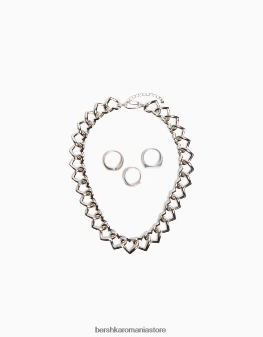 Bershka bărbați pachet 3 inele și colier argint Z86D3677 accesorii