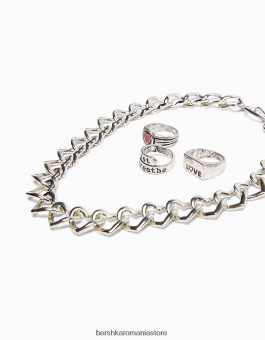 Bershka bărbați pachet 3 inele și colier argint Z86D3677 accesorii