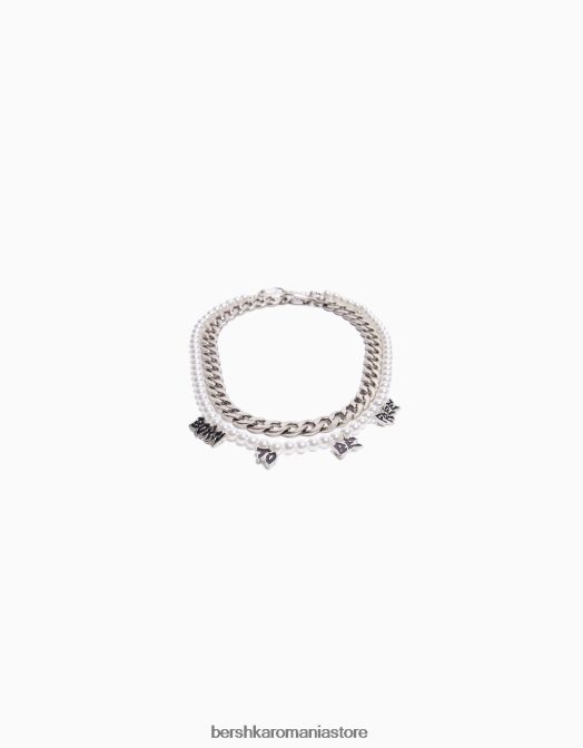 Bershka bărbați pachet de 2 coliere de mărgele de perle artificiale și slogan argint Z86D3665 accesorii