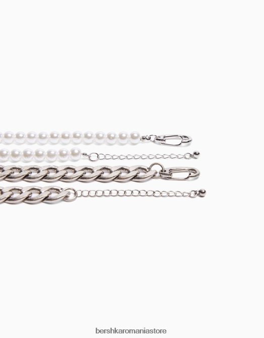 Bershka bărbați pachet de 2 coliere de mărgele de perle artificiale și slogan argint Z86D3665 accesorii
