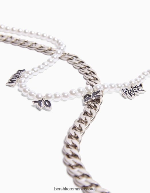 Bershka bărbați pachet de 2 coliere de mărgele de perle artificiale și slogan argint Z86D3665 accesorii