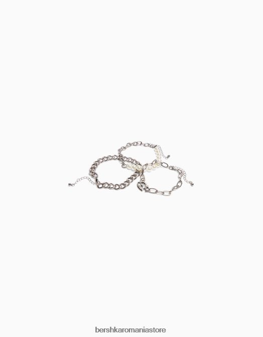 Bershka bărbați pachet de 3 brățări cu lanț de mărgele perle argint Z86D3648 accesorii