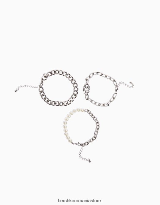 Bershka bărbați pachet de 3 brățări cu lanț de mărgele perle argint Z86D3648 accesorii