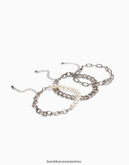 Bershka bărbați pachet de 3 brățări cu lanț de mărgele perle argint Z86D3648 accesorii