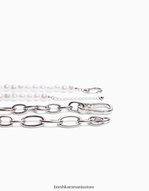 Bershka bărbați set 2 coliere de perle artificiale si lant argint Z86D3681 accesorii