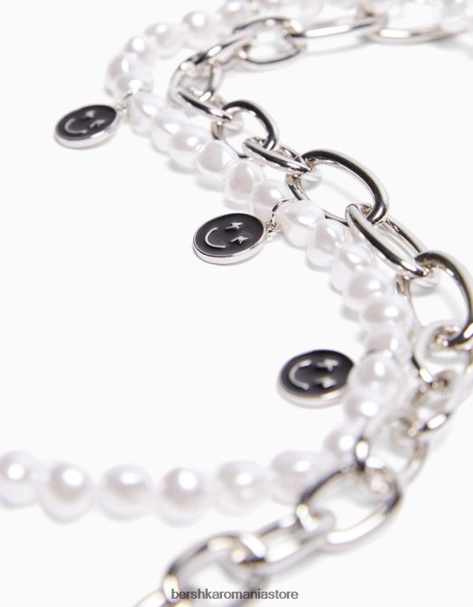 Bershka bărbați set 2 coliere de perle artificiale si lant argint Z86D3681 accesorii