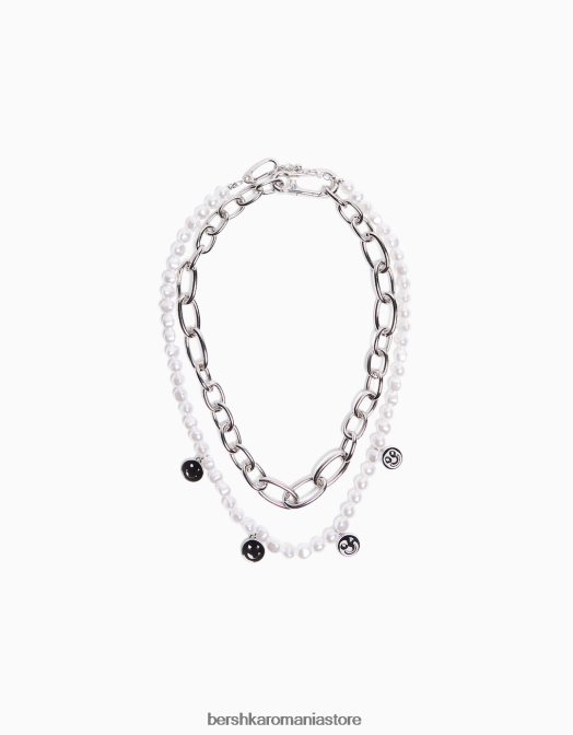 Bershka bărbați set 2 coliere de perle artificiale si lant argint Z86D3681 accesorii