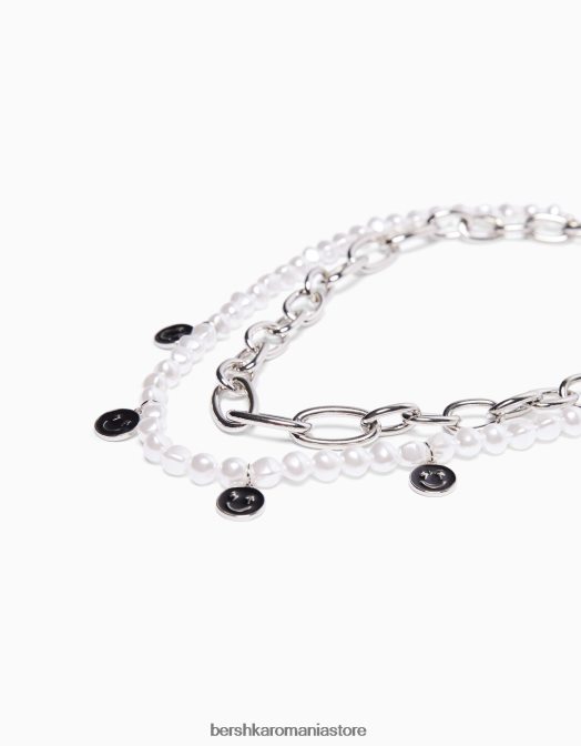 Bershka bărbați set 2 coliere de perle artificiale si lant argint Z86D3681 accesorii