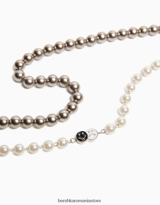 Bershka bărbați set de 2 coliere de margele de perle gri Z86D3673 accesorii