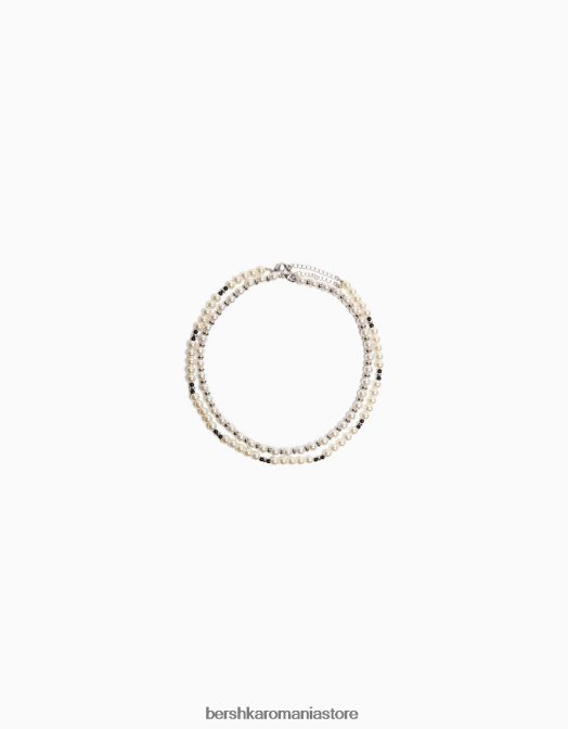 Bershka bărbați set de 2 coliere de margele de perle gri Z86D3674 accesorii