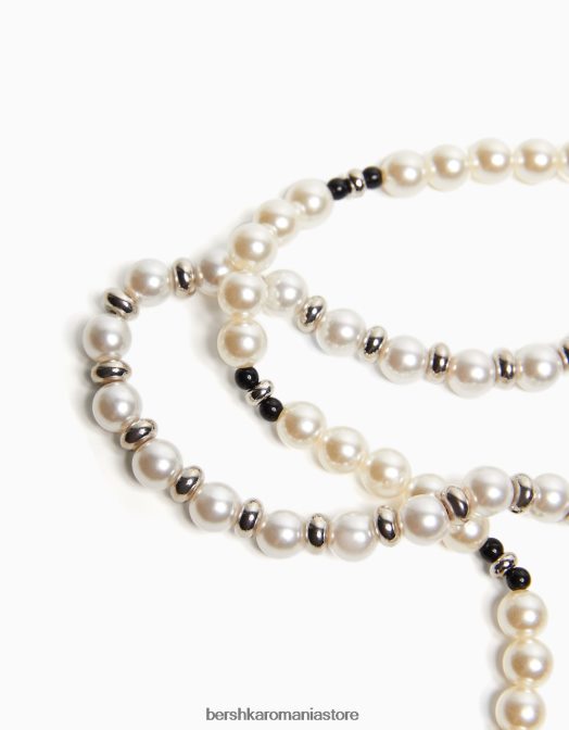 Bershka bărbați set de 2 coliere de margele de perle gri Z86D3674 accesorii