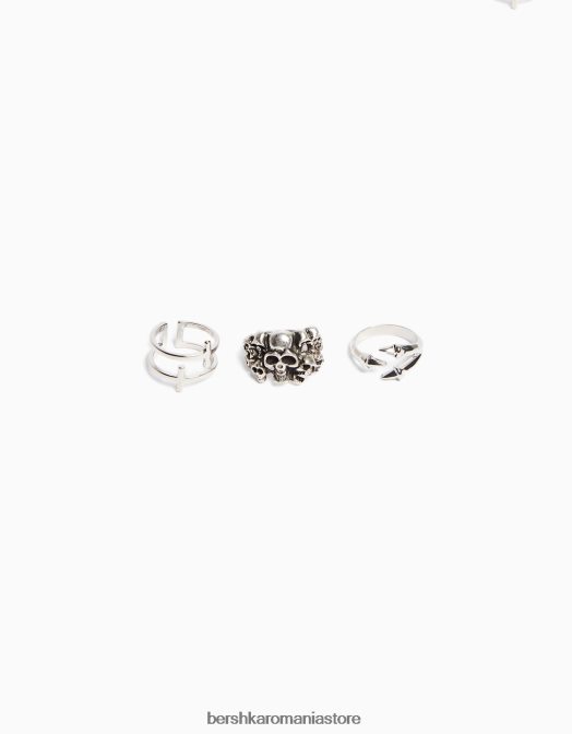 Bershka bărbați set de 3 inele cu cruce de craniu argint Z86D3653 accesorii