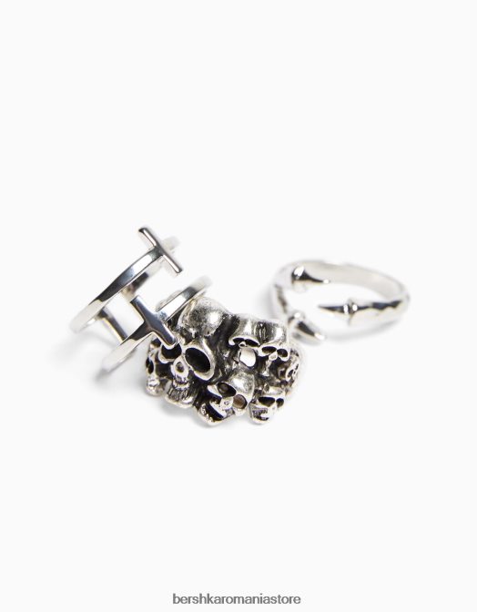 Bershka bărbați set de 3 inele cu cruce de craniu argint Z86D3653 accesorii
