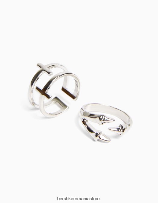 Bershka bărbați set de 3 inele cu cruce de craniu argint Z86D3653 accesorii