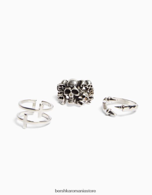 Bershka bărbați set de 3 inele cu cruce de craniu argint Z86D3653 accesorii