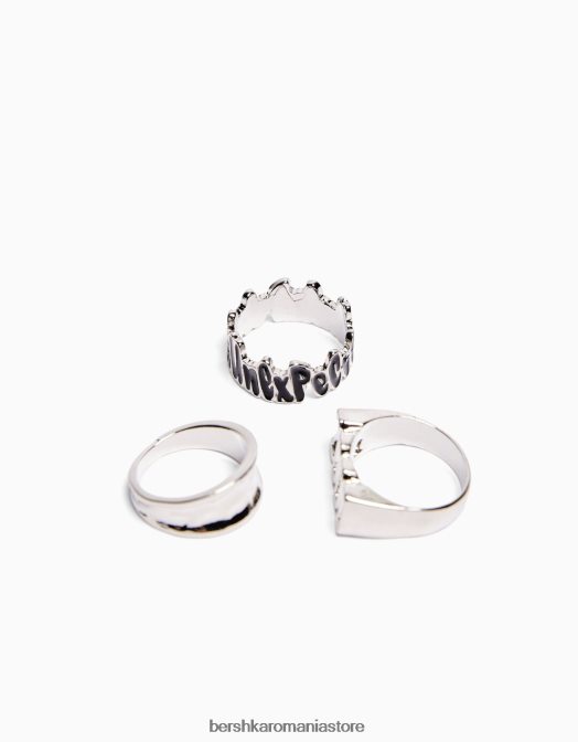 Bershka bărbați set de 3 inele cu slogan argint Z86D3647 accesorii