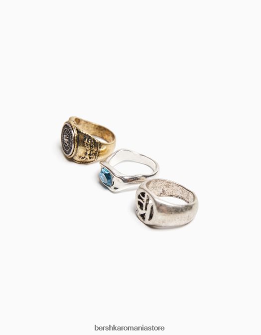 Bershka bărbați set de 3 inele cu strass argint Z86D3661 accesorii