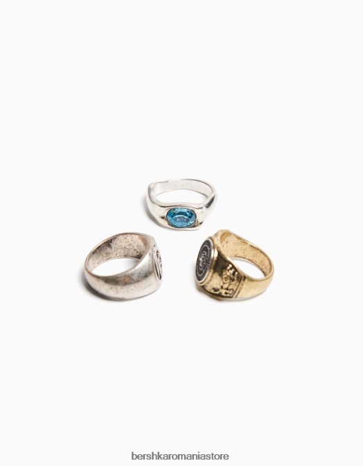 Bershka bărbați set de 3 inele cu strass argint Z86D3661 accesorii