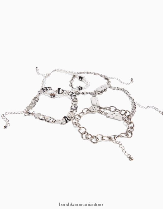 Bershka bărbați set de 5 bratari din perle artificiale alb Z86D3657 accesorii