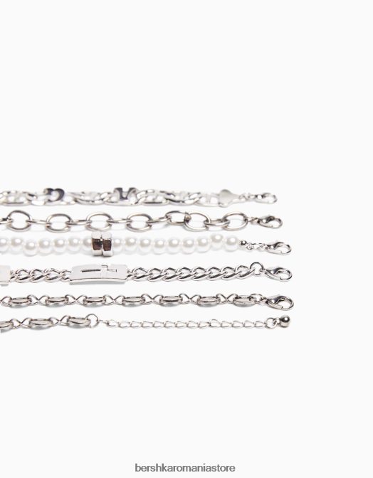 Bershka bărbați set de 5 bratari din perle artificiale alb Z86D3657 accesorii