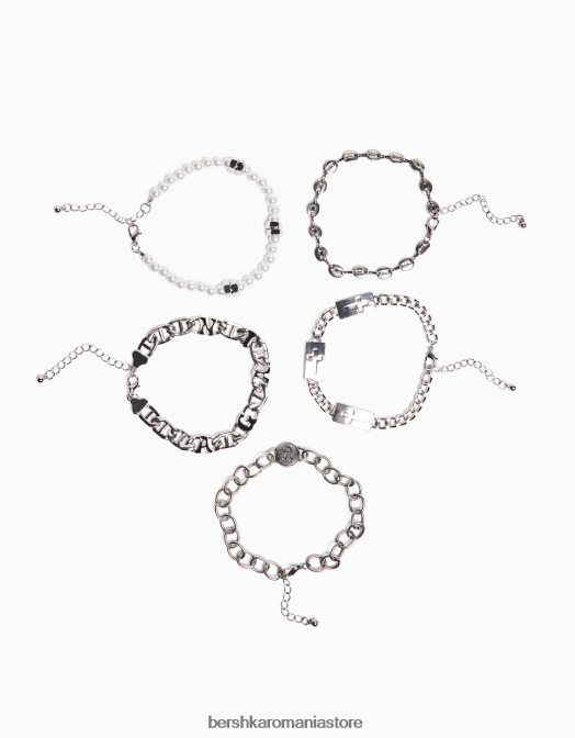 Bershka bărbați set de 5 bratari din perle artificiale alb Z86D3657 accesorii