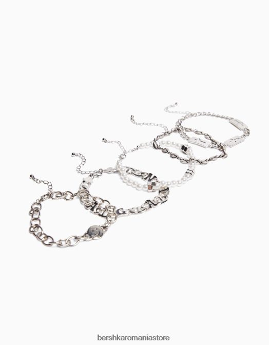 Bershka bărbați set de 5 bratari din perle artificiale alb Z86D3657 accesorii