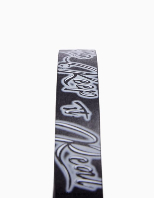 Bershka bărbați centura graffiti din imitatie de piele negru Z86D3640 accesorii