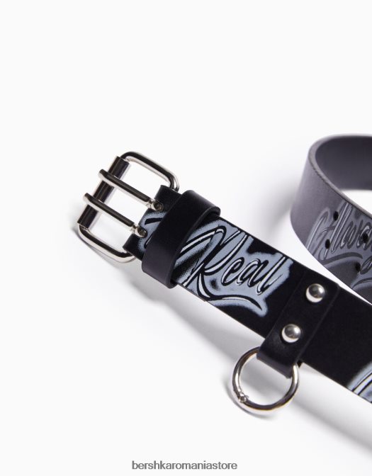 Bershka bărbați centura graffiti din imitatie de piele negru Z86D3642 accesorii