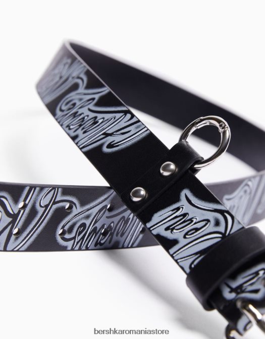 Bershka bărbați centura graffiti din imitatie de piele negru Z86D3642 accesorii