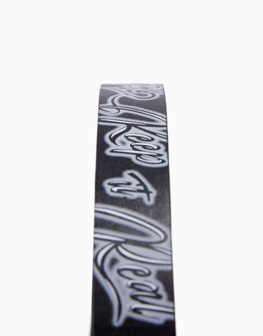 Bershka bărbați centura graffiti din imitatie de piele negru Z86D3642 accesorii