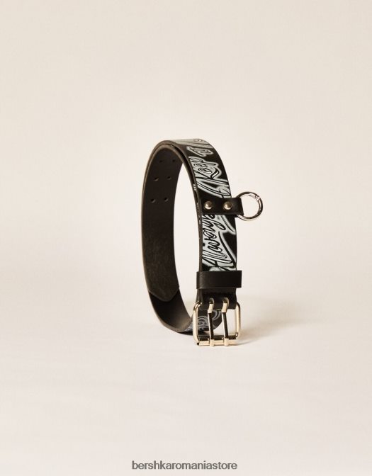 Bershka bărbați centura graffiti din imitatie de piele negru Z86D3642 accesorii