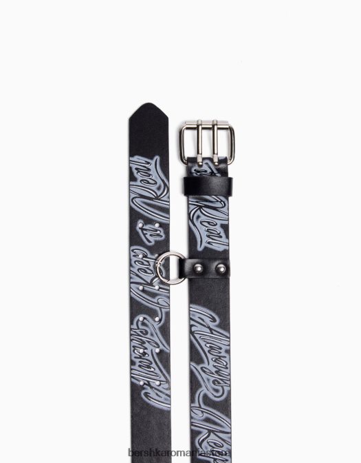 Bershka bărbați centura graffiti din imitatie de piele negru Z86D3642 accesorii