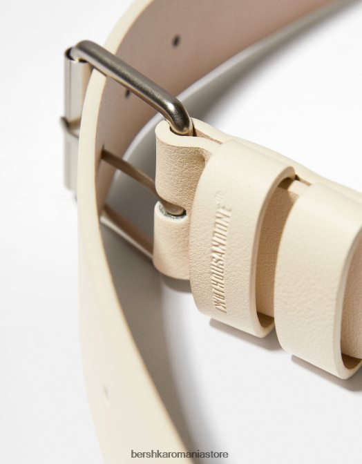 Bershka bărbați centura lata din imitatie de piele cremă Z86D3631 accesorii