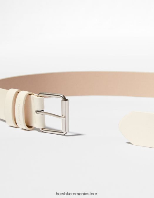 Bershka bărbați centura lata din imitatie de piele cremă Z86D3631 accesorii