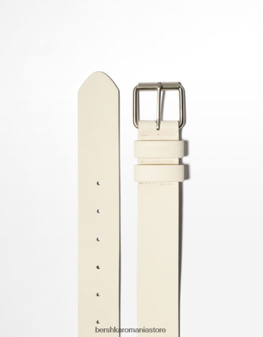 Bershka bărbați centura lata din imitatie de piele cremă Z86D3631 accesorii
